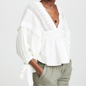Free People Drive You Mad Embroidery Lace Crop Blouse Top -Size Large